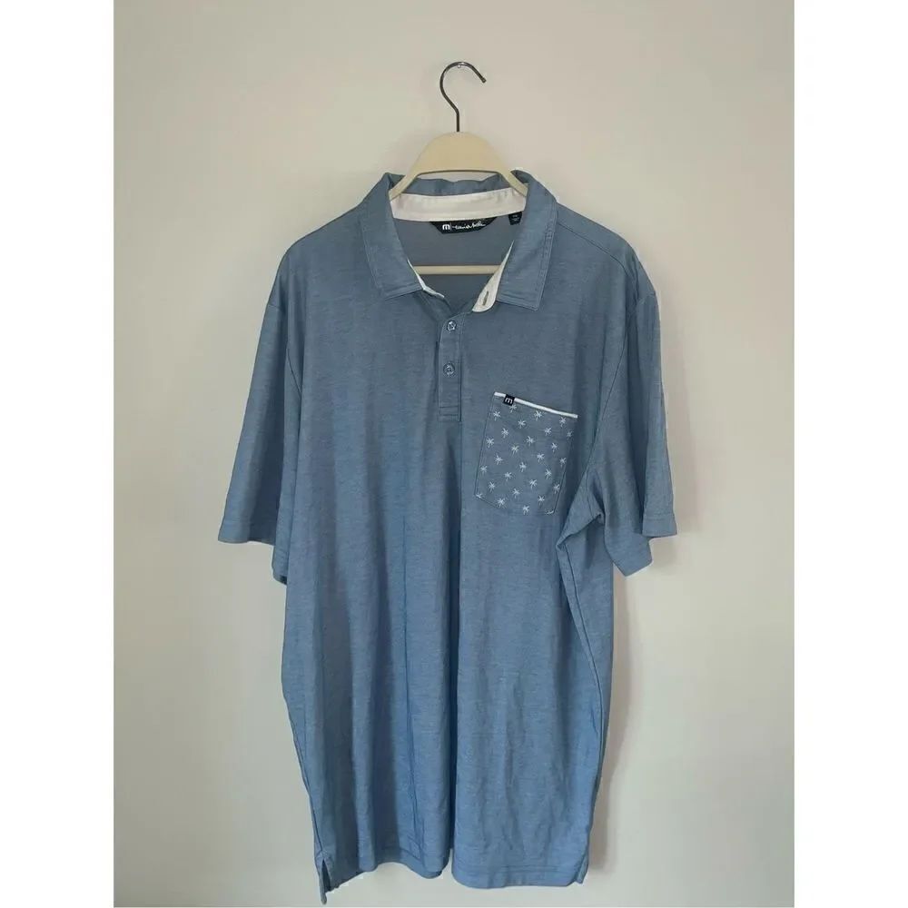 Men’s Travis Matthew Pocket Polo Blue Palm Trees XXL